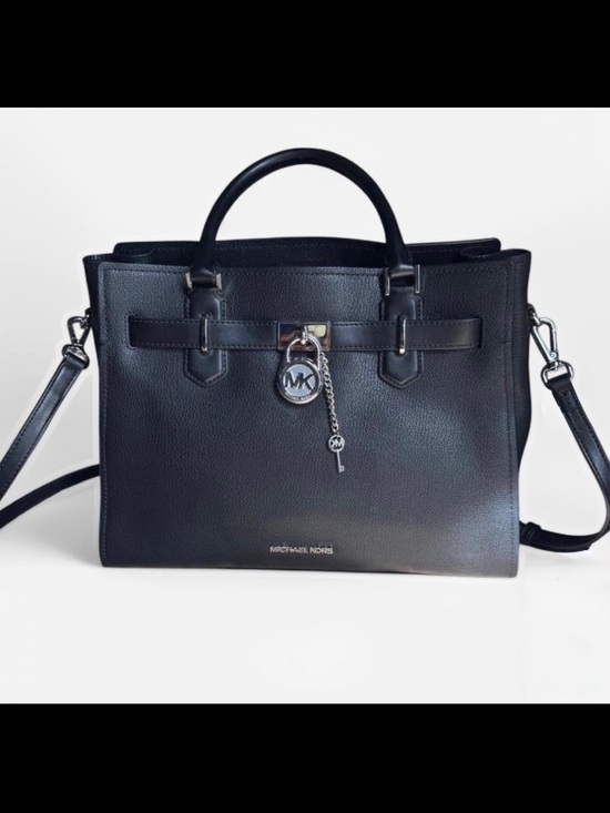 Michael Kors Handbags - Michael Kors Black Pebbled Leather Satchel with MK Charm